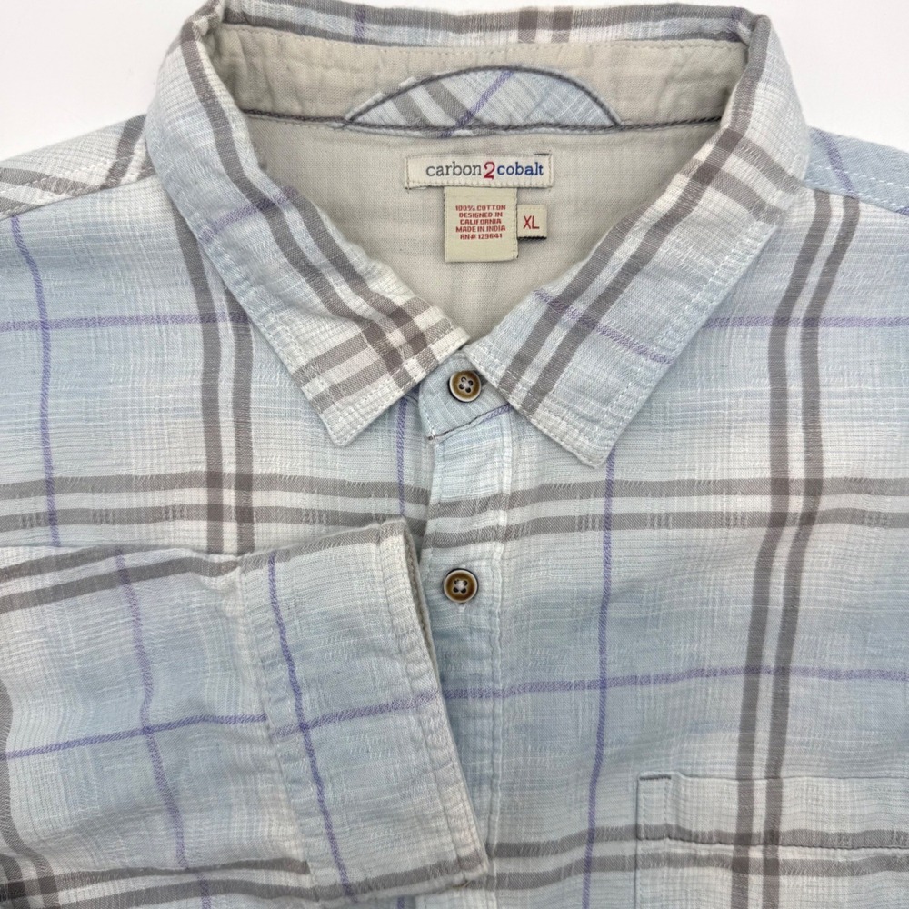 Carbon 2 Cobalt‎ Button Down Mens XL Blue Plaid Cotton Long Sleeve Shirt 133639